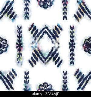 Motif tribal bleu marine et blanc sans couture. Banque D'Images