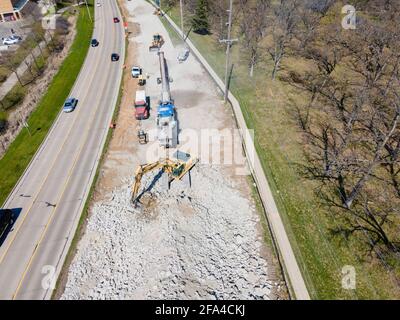 Construction le long de Fish Hatchery Road, Fitchburg, Wisconsin, États-Unis. Banque D'Images