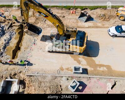 Construction le long de Fish Hatchery Road, Fitchburg, Wisconsin, États-Unis. Banque D'Images