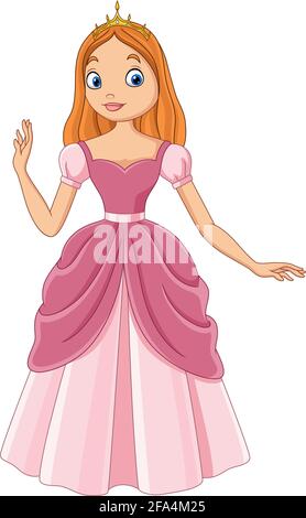 Caricature belle princesse en robe rose Illustration de Vecteur