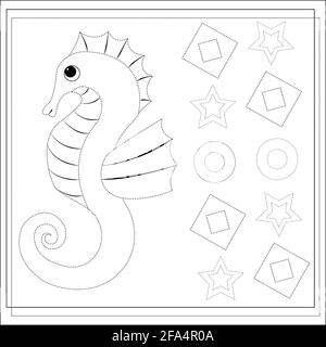 Livres de coloriage de page, pratique d'écriture pour les enfants, hippocampe. Une esquisse. Illustration vectorielle isolée sur fond blanc Illustration de Vecteur