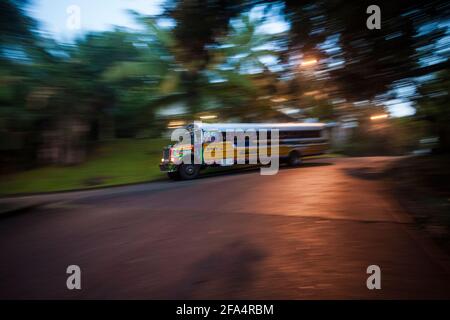 Un bus 'Diablo Rojo' (diable rouge) à Gamboa, province de Colon, République de Panama, Amérique centrale. Banque D'Images