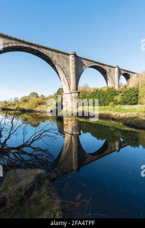 Le viaduc de Victoria se reflète dans l'usure de la rivière à Washington, dans le nord-est de l'Angleterre, au Royaume-Uni Banque D'Images