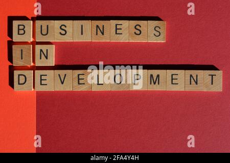 ACRONYME DE BID pour Business in Development en lettres de l'alphabet de bois sur fond rouge Banque D'Images