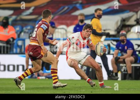 Jack Welsby (18) de St Helens en action pendant le match à Huddersfield, Royaume-Uni, le 4/22/2021. (Photo de Mark Cosgrove/News Images/Sipa USA) Banque D'Images