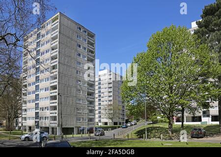 Domaine d'Alton West à Roehampton, Londres, Royaume-Uni. Célèbre projet de logement moderniste des années 1950 surplombant Richmond Park. Banque D'Images