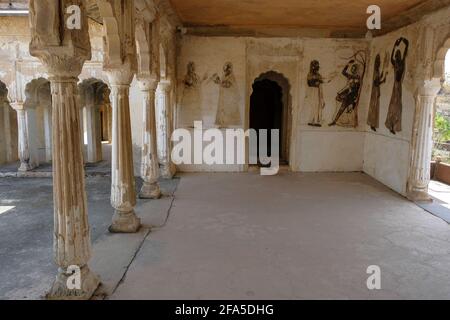 Détail du Palais Rai Praveen Mahal à Orcha., Madhya Pradesh, Inde. Banque D'Images