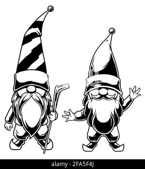 Gnomes Line Art Illustration de Vecteur