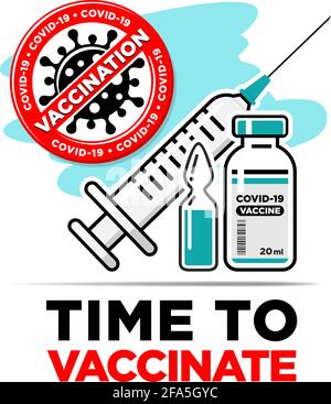 Concept de vaccination Covid-19. Flacon et seringue de vaccin. Signe d'arrêt du coronavirus. Vecteur sur fond transparent Illustration de Vecteur