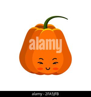 Icône de personnage mignon de citrouille isolée sur blanc. Illustration de Vecteur