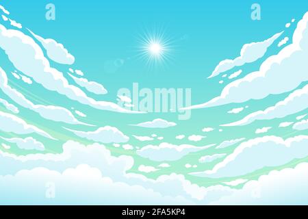 Ciel nuageux par temps clair avec le soleil éclatant. Vecteur Illustration de Vecteur
