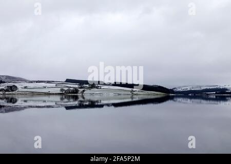 Journée d'hiver au Derwent Reservoir à la frontière de Northumberland et du comté de Durham en Angleterre. Derwent Waterside Park propose des sentiers de randonnée et de vélo. Banque D'Images