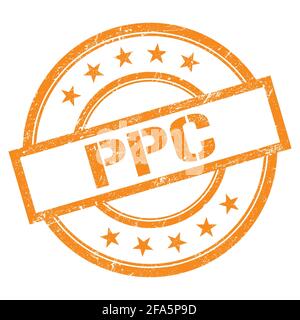 Texte PPC écrit sur un timbre orange rond en caoutchouc vintage. Banque D'Images