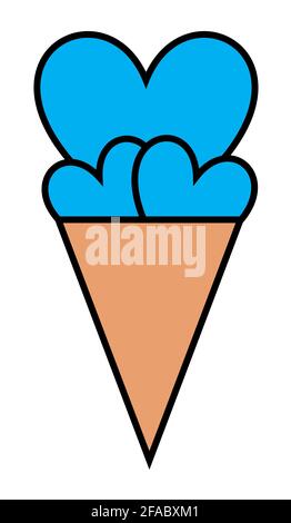 Illustration de la glace en forme de coeur bleu avec cône sur fond blanc. Banque D'Images