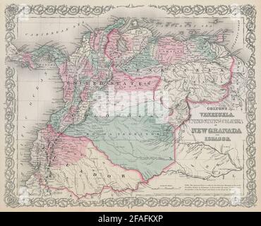 Carte du Venezuela, des États-Unis de Colombie ou de la Nouvelle-Grenade et de l'Équateur 1869 de Colton Banque D'Images