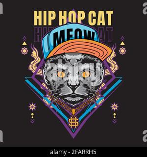 T-shirt à motif chat hip hop style d'illustration vectoriel adapté aux posters, prospectus, autocollants, réseaux sociaux et t-shirts Illustration de Vecteur