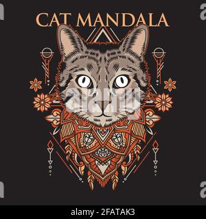 T-shirt mandala Cat style d'illustration vectoriel adapté aux affiches, prospectus, autocollants, réseaux sociaux et t-shirts Illustration de Vecteur