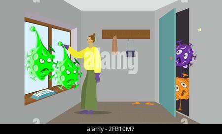 Restez à la maison pendant la quarantaine et laissez vos bactéries à la maison Illustration de Vecteur