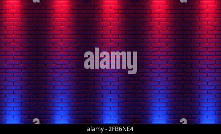 Fond de mur de briques, lumière néon. illustration 3d Banque D'Images