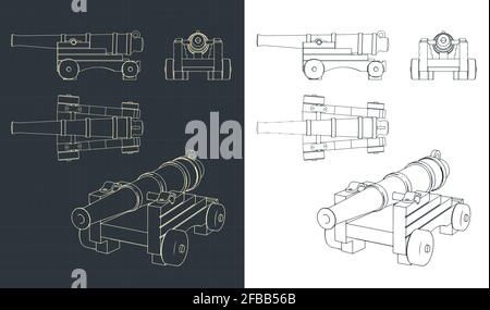 Illustration vectorielle stylisée d'un dessin de canon naval d'artillerie vintage Illustration de Vecteur