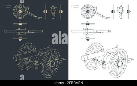 Illustration vectorielle stylisée d'un dessin de canon d'artillerie vintage Illustration de Vecteur