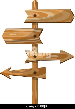 Panneau de direction en bois. Panneaux de direction en bois à vecteur. Illustration du panneau de flèche en bois Illustration de Vecteur