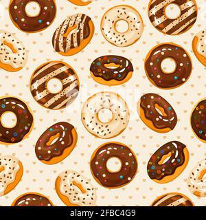 Beignets de chocolat en poudre émaillée et en poudre de sucre à texture sans couture. Motif avec illustration savoureuse du dessert Illustration de Vecteur