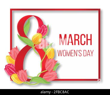 Cadre de jour international Happy Womans. Femmes 8 mars carte rouge. Bannière créative à l'illustration de la fête de la femme Illustration de Vecteur