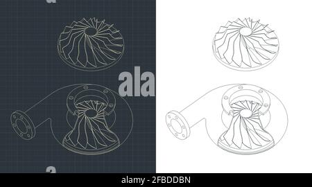 Illustration vectorielle stylisée des dessins isométriques de la pompe Turbo Illustration de Vecteur