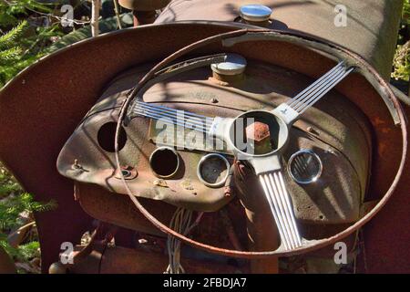 Tableau de bord du volant du tracteur Old David Brown Banque D'Images