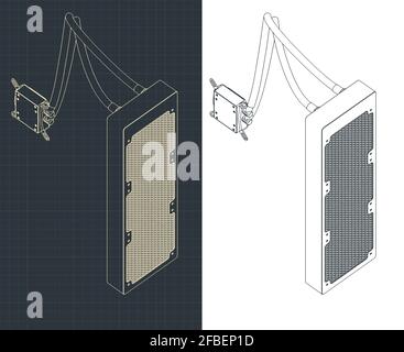 Illustration vectorielle stylisée d'un système de refroidissement liquide, dessins isométriques pour ordinateur Illustration de Vecteur