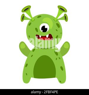 Monstre vert dessin animé pour enfants. Illustration vectorielle. Illustration de Vecteur