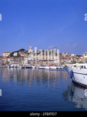 Bateaux de pêche traditionnelle dans le Vieux Port, Cannes, Côte d'Azur, Alpes-Maritimes, Provence-Alpes-Côte d'Azur, France Banque D'Images