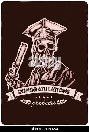 T-shirt ou affiche avec illustration de la graduation du squelette Illustration de Vecteur