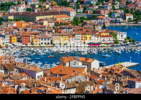 Vue sur Rovinj depuis l'église Saint-Euphemia, Istria, Croatie Banque D'Images