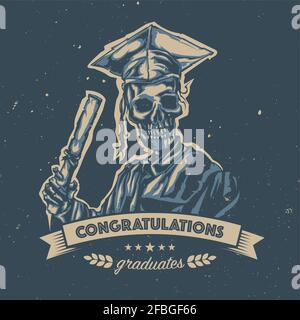 T-shirt ou affiche avec illustration de la graduation du squelette Illustration de Vecteur