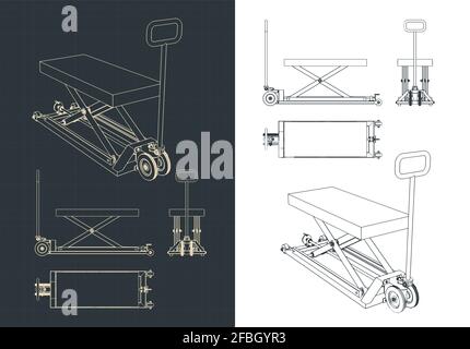 Illustration vectorielle stylisée d'un transpalette avec un hydraulique mécanisme de relevage et d'abaissement Illustration de Vecteur