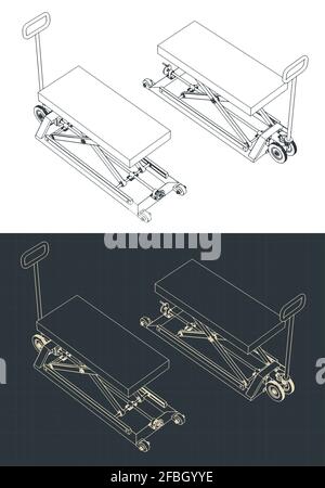 Illustration vectorielle stylisée d'un transpalette avec un hydraulique mécanisme de relevage et d'abaissement Illustration de Vecteur