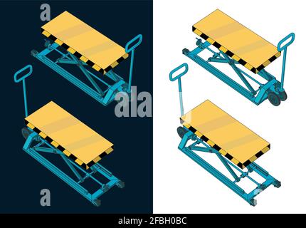 Illustration vectorielle stylisée d'un transpalette avec un hydraulique mécanisme de relevage et d'abaissement Illustration de Vecteur