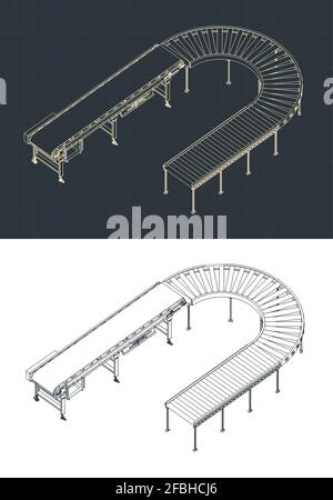 Illustrations vectorielles stylisées de modèles isométriques de convoyeurs à rouleaux et à tapis Illustration de Vecteur