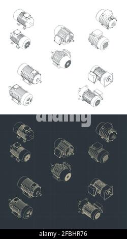 Illustration vectorielle stylisée de puissants moteurs électriques industriels dessins isométriques Illustration de Vecteur