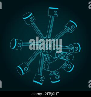 Illustration vectorielle stylisée des dessins des pistons radiaux du moteur Illustration de Vecteur