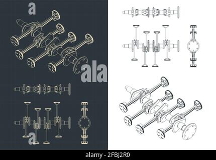 Illustration vectorielle stylisée du vilebrequin et des pistons opposés horizontalement modèles de moteur Illustration de Vecteur