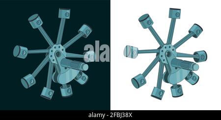 Illustration vectorielle stylisée des dessins de la structure des pistons radiaux du moteur Illustration de Vecteur