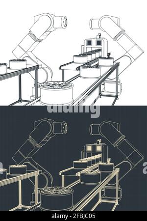 Illustration vectorielle stylisée de dessins de ligne d'usine automatisés Illustration de Vecteur