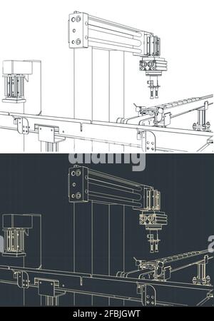 Illustration vectorielle stylisée de dessins de ligne d'usine automatisés Illustration de Vecteur