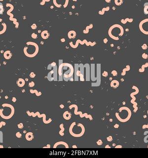 motif vectoriel abstrait sans couture rayures irrégulières avec bords déchirés, traits de pinceau isolés, cercles, rayures, points, lignes, vagues et zigzags Banque D'Images