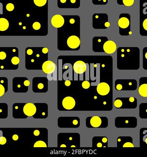 cubes et points de motifs vectoriels transparents. Coins arrondis noir jaune blanc motif abstrait Banque D'Images