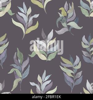 rameaux aquarelles avec des feuilles de couleurs différentes sur une couleur motif transparent vectoriel d'arrière-plan Banque D'Images
