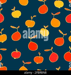 motif sans couture vectoriel de poires et de pommes. Fruit avec des feuilles, fond de vitamine de régime Banque D'Images